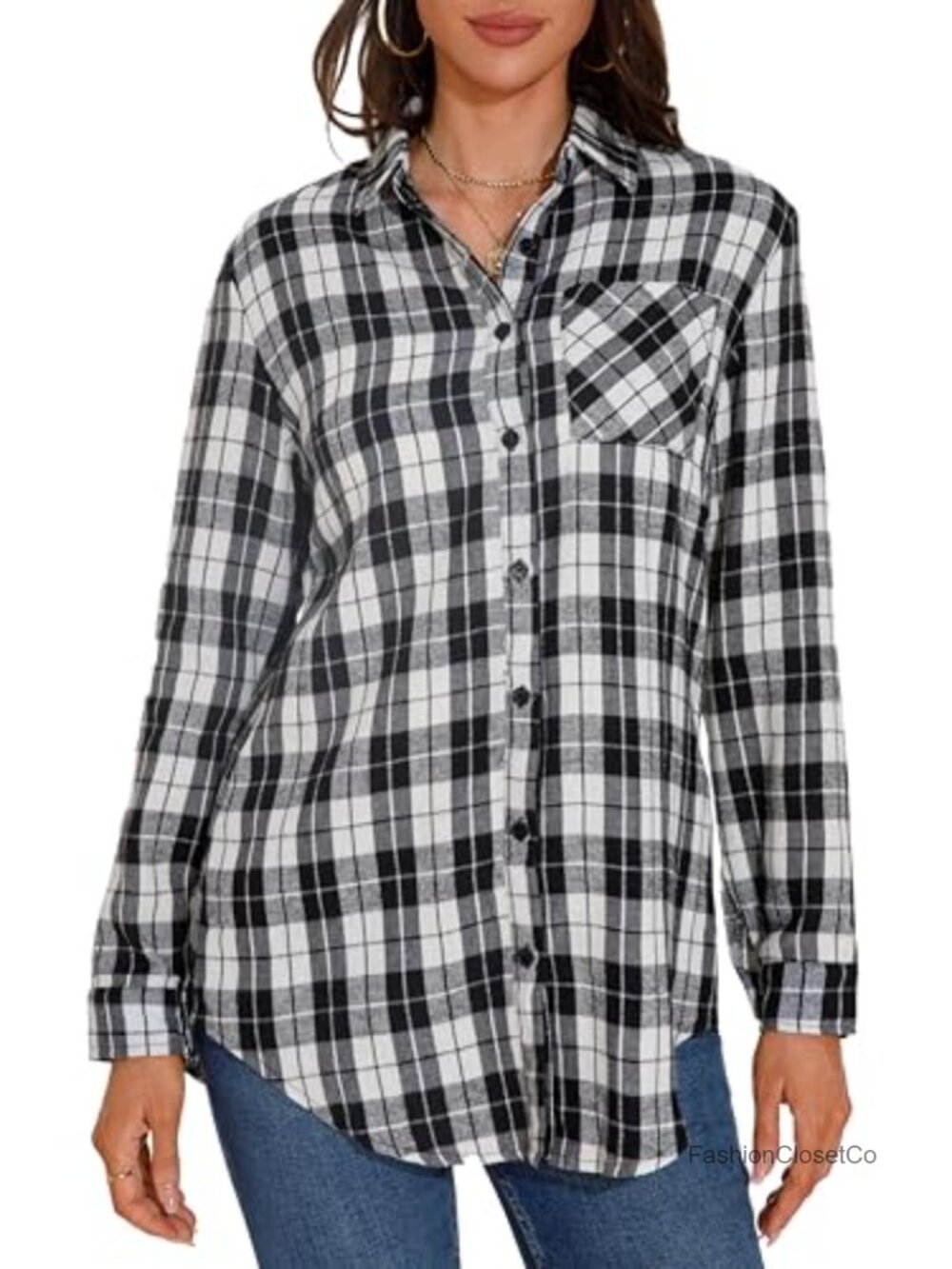 Womens Plaid Shirt Long Sleeve Button Down Soft Flannel Shacket